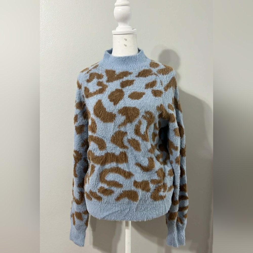 VILA Blue and Brown Cowl Neck Sweater